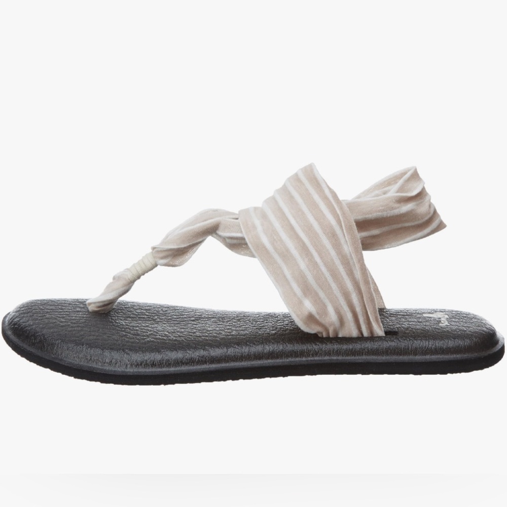 Sanuk Striped Tan and Black Sandals